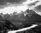 View from river valley towards snow covered mountains, river in foreground, Grand Teton National Par Poster Print by Ansel Adams - Item # VARPDX460781